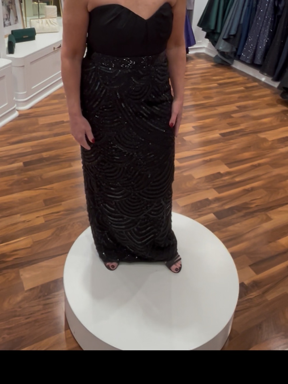 Elegant Black Strapless Sequin Evening Gown